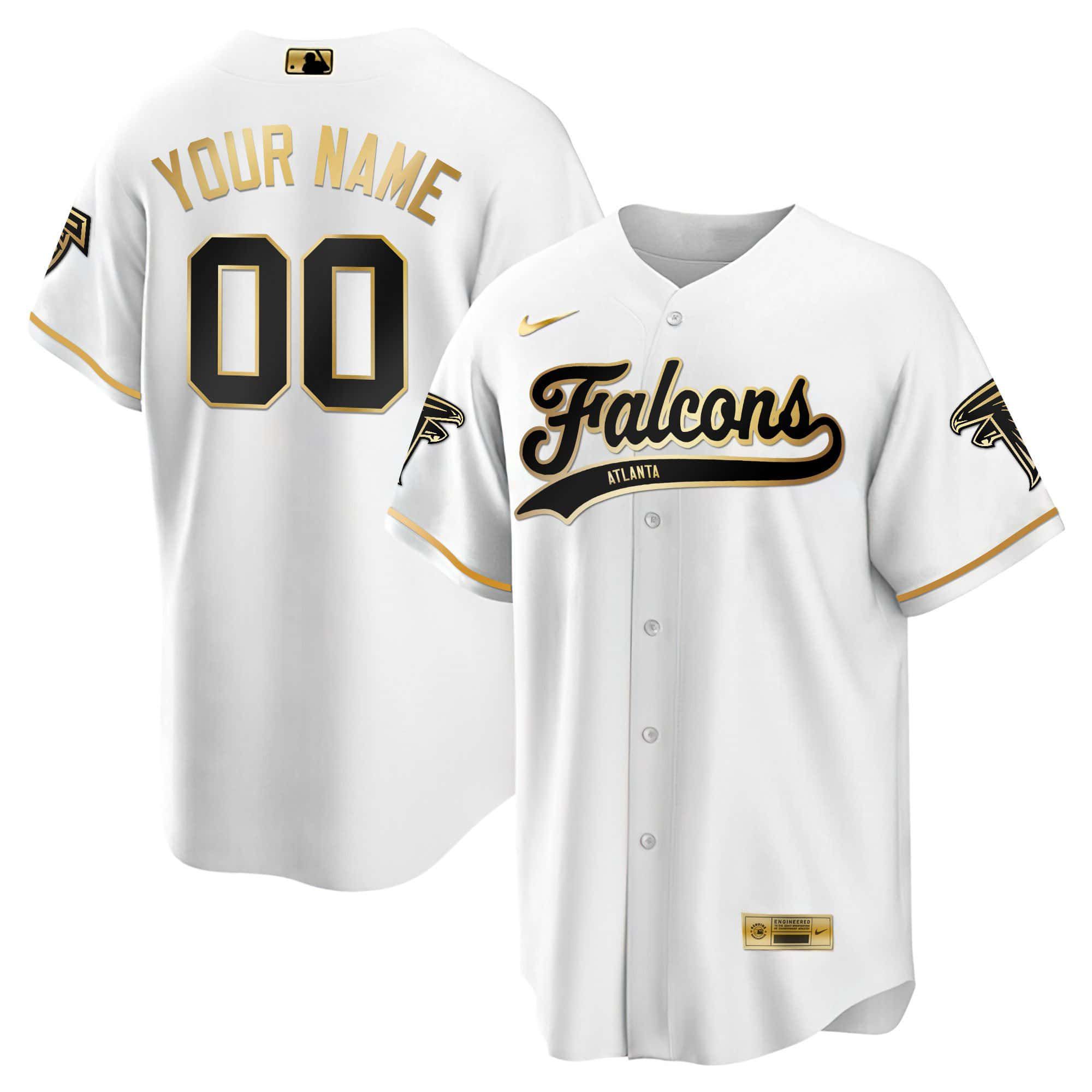 Men Atlanta Falcons White Gold 2024 Nike Baseball Custom NFL Jersey->customized nfl jersey->Custom Jersey